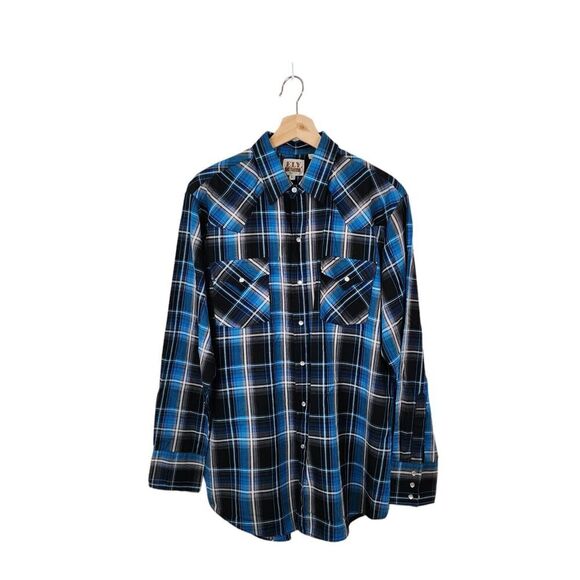 Vintage Ely Cattleman Button Down Shirt Adult Large Pearl Snap Blue Plaid Men’s - Picture 1 of 6